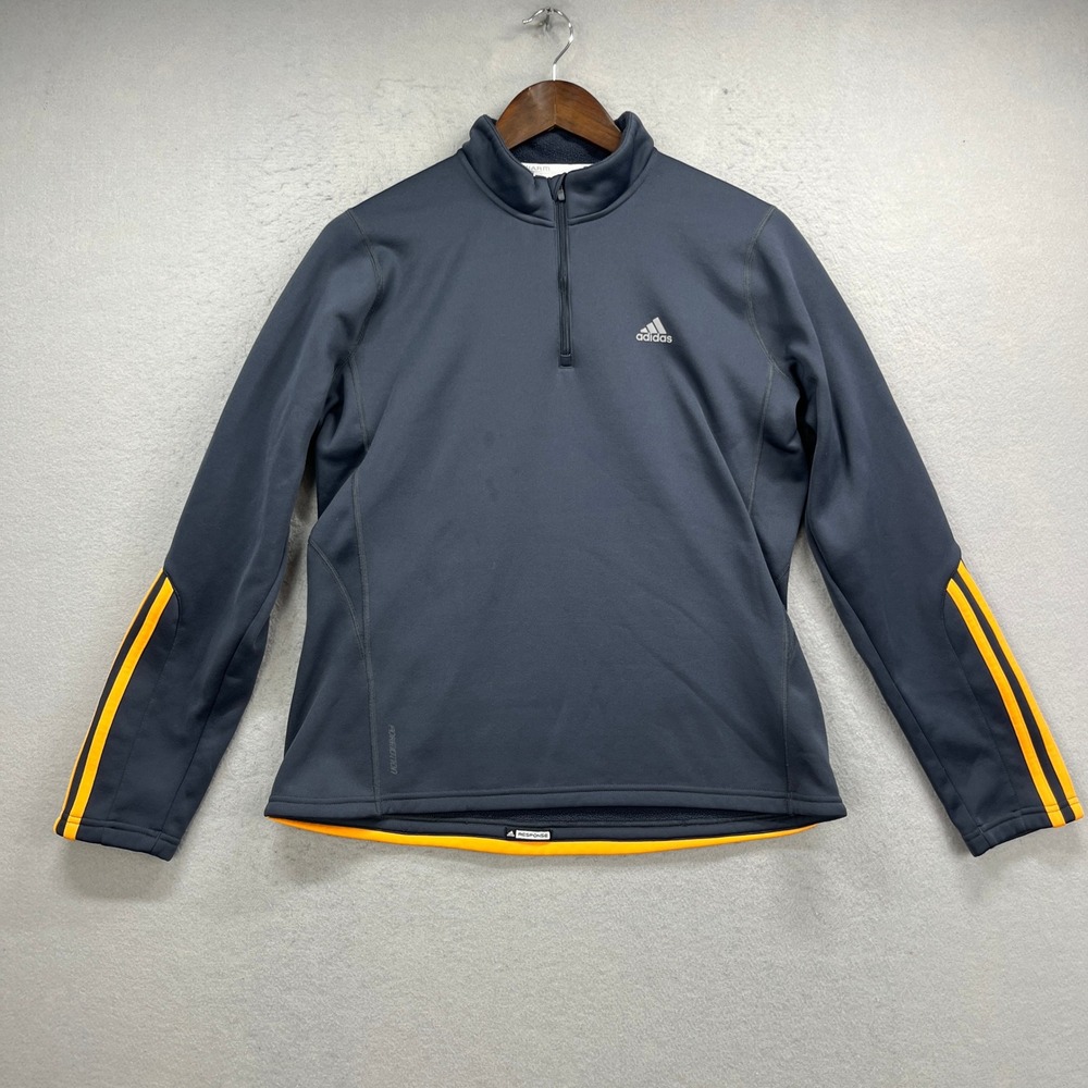 Adidas Pullover Quarter Zip Women L Gray Yellow Response ClimaWarm Fleece Active